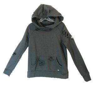 Alo Black Distressed Cotton Hoodie Mens S Front Pockets Grunge